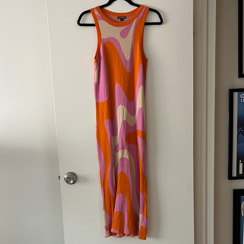 Wild Fable Orange and Pink Groovy Midi Dress